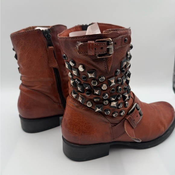 Studded Brown Leather Moto Boots - Picture 4 of 6